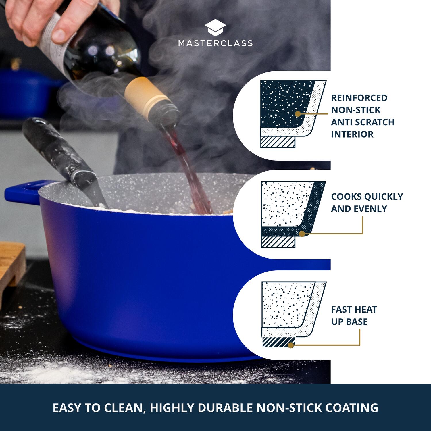 Støbt aluminiums gryde m/låg, Electric Blue - 4L